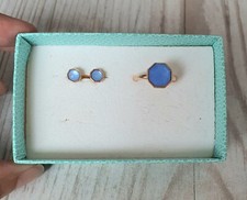 Bijoux fantaisie Pierre Lang déclaration bague boucles d'oreilles pierres ble...