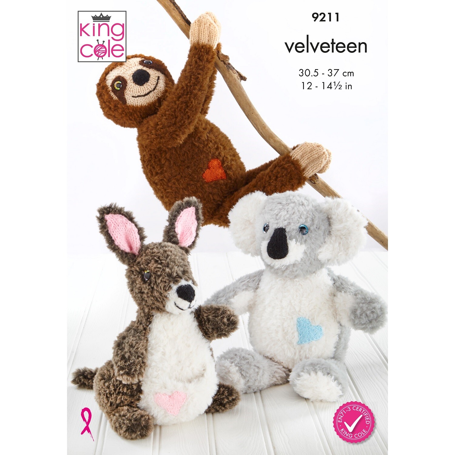 Koala Kangaroo Sloth Toys Knitting Pattern 9211 King Cole Stuffed Toys Velveteen