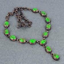 Copper Oval Copper Green Turquoise Gemstone Chain Electroformed Necklace Jewelry