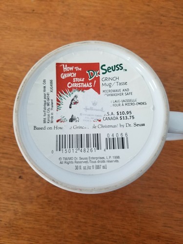 1998 The Grinch Coffee 30 oz Mu Dr. Seuss Jumbo Merry Grinchmas and Happy Who - Picture 5 of 5