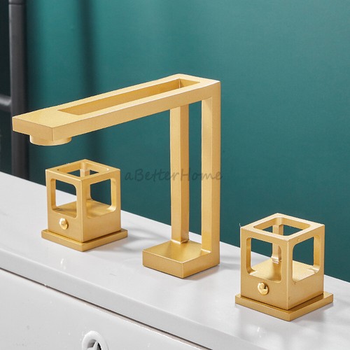 Creative Square Hollow Art Hotel Villa Bathroom Dual Handle 3 Hole Sink Faucet - Picture 10 of 11