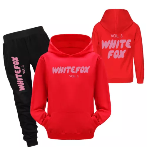Kids Casual Hoodie Trousers Tracksuit Set White Print Fox Jumper Top+Pants Suits - Picture 16 of 37