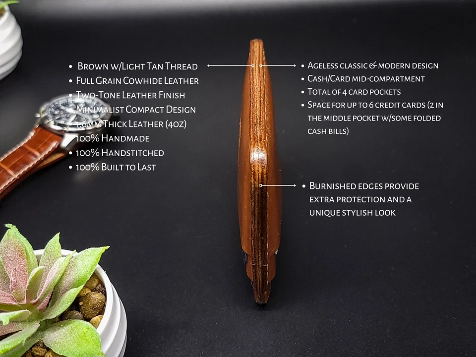 Handmade Front Pocket Wallet Full Grain Leather Compact Card Holder Luxury Gift - Image 2 of 4