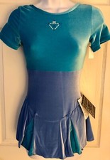 GK SSLV LADIES SMALL 2-TONE BLUE VELVET JEWELED ICE FIGURE SKATE DRESS AS NWT 