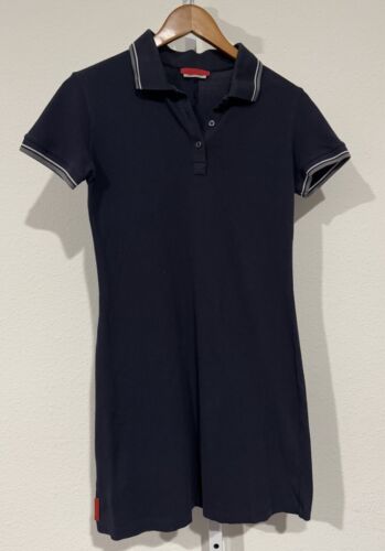 Prada Pique Polo Golf Shirt Dress Womens Medium Blue Short Sleeve Cotton Knit