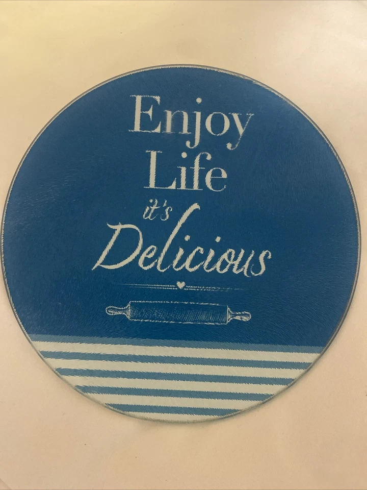 Round Glass Cutting Board Trivet 8"ENJOY LIFE IT'S DELICIOUS Rolling Pin - Image 3 of 4