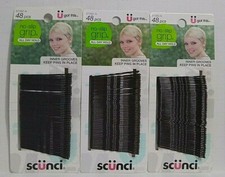 Lot of 3 SCUNCI - No-Slip Grip Hair Bobby Pins - 48 each  144 total Dark Brown