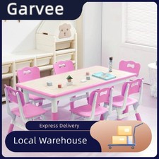 Height Adjustable Toddler Table and 6 Chairs Set, Modern Kids Table and 6 Chair