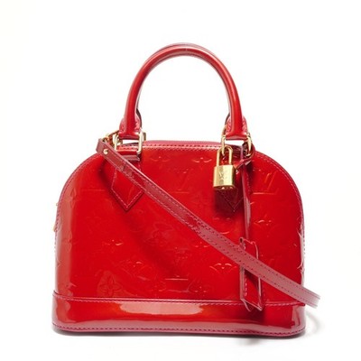 Authentic LOUIS VUITTON Alma BB Monogram Vernis 2-way Handbag Red  WS28445