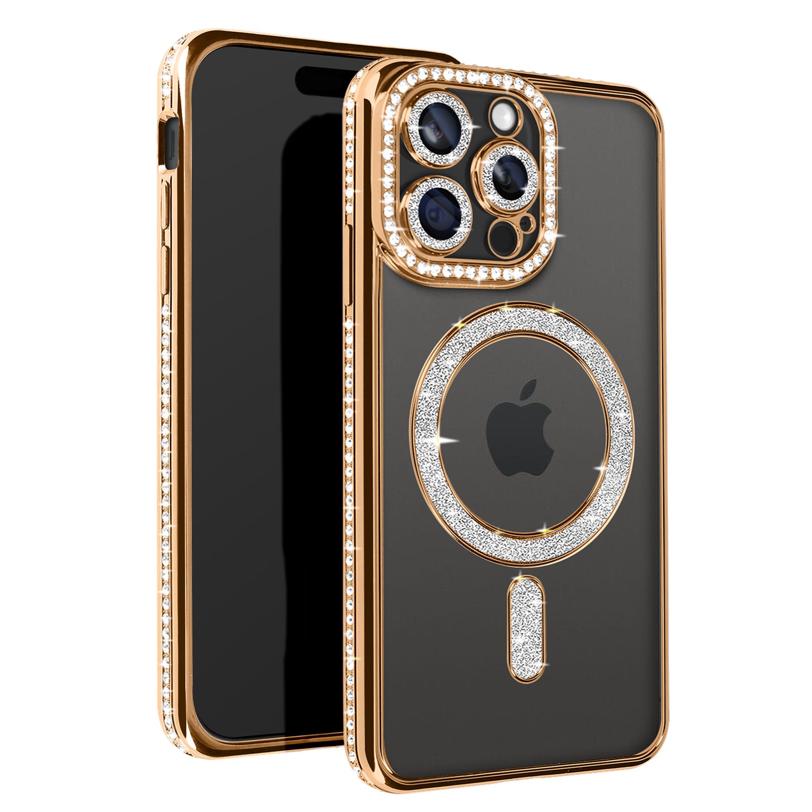 Coque Diamant iPhone 15 Pro Dorée anti rayure protection strass
