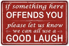 Funny Bar Signs Vintage Tin Plate Metal Sign If Something Here Offends You Pleas