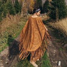 Women Capes Ponchos Cardigan Cloak Floral Hollow Out Fringe Tassel Shawl Tops