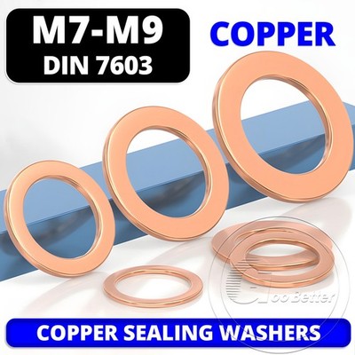 Metric Copper Sealing Washers M7-M9 Flat Ring Gasket Sump Plug Washer DIN7603
