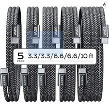 LISEN USB C to USB C Cable, 5-Pack 3.3/3.3/6.6/6.6/10FT