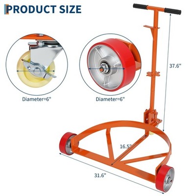 Rolling Oil Drum Cart 55 Gallon 1200 LBS Dolly with 3 Wheels Labor Saving Drum