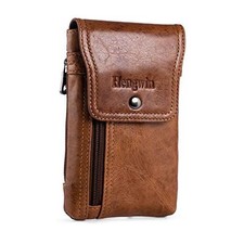 Phone Holster Belt Case with Belt Clip, Genuine Leather Belt Pouch Cell Brown