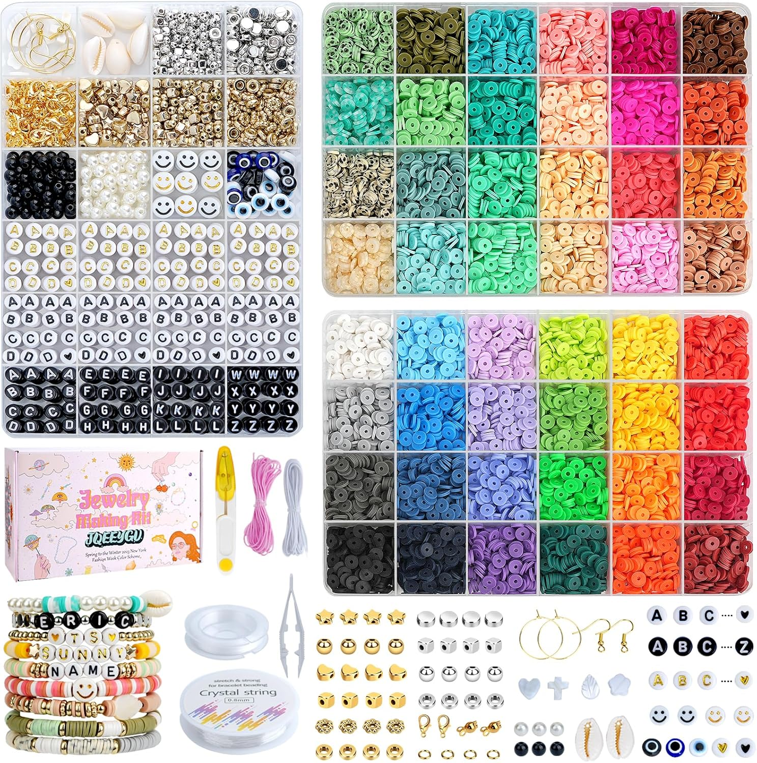 3-Pack Bracelet Making Kit with 11,000Pcs Clay Beads in 48 Trendy Colors for DIY Jewelry Crafting