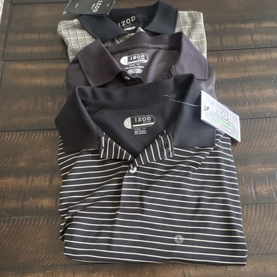 IZOD Golf Cool FX XFG Polo Shirts L Black Gray Breathable Short Sleeve Logo