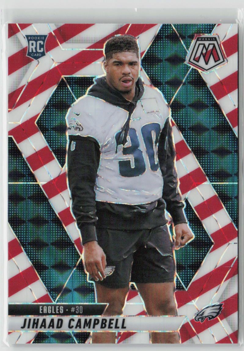 2025 Panini Mosaic Red White Stripe Prizm Jihaad Campbell Rookie RC #341 Eagles
