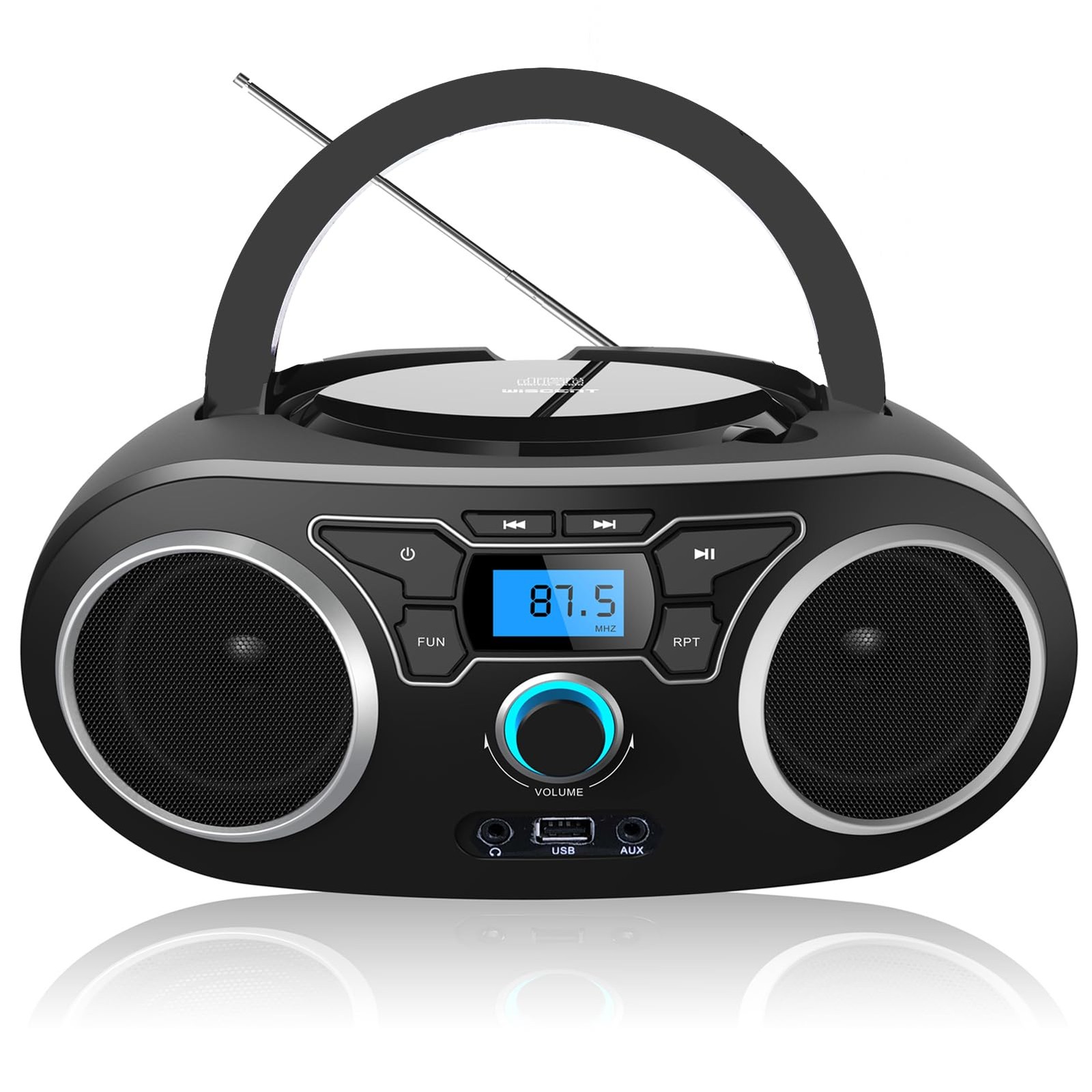 Portable CD Boombox w/ Bluetooth, FM Radio, USB, MP3-CD, AUX