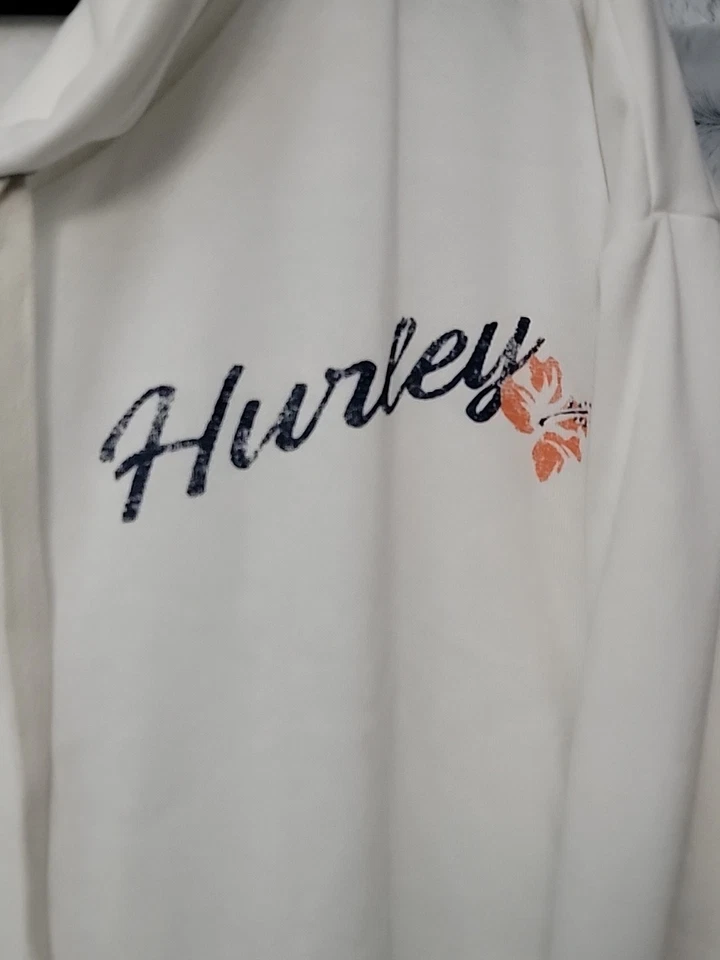 Sudadera con Capucha Hurley Blanca Envejecida Floral Para Mujer 1X Cremallera Completa Polar Capucha Sudadera Foto 2 de 4