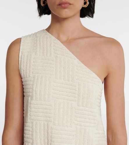 BOTTEGA VENETA Uk M Dress Mini Cream Textured Terry Cloth One Shoulder - Picture 2 of 15