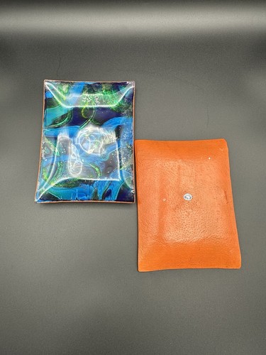 Pair of Vintage Acrylic Trays Wall Hangings Blue & Multicolor - Mexico Made - Picture 4 of 6