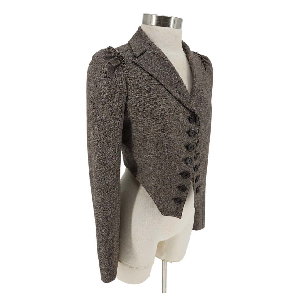 Blazer Esmoquin Militar Robert Rodriguez Lana Marrón Puff Manga Larga Botón 10 Foto 3 de 4