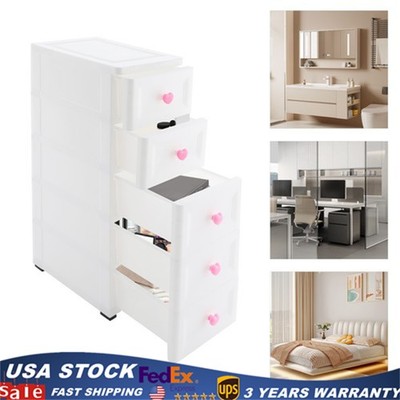 5 Drawer Plastic Storage Organizer Tower Unit Home Bathroom Slim Storage Chest