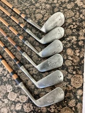 Antique Hickory Wood Shaft Golf 6 Club Tom Stewart Iron set Clubs. D2-D6