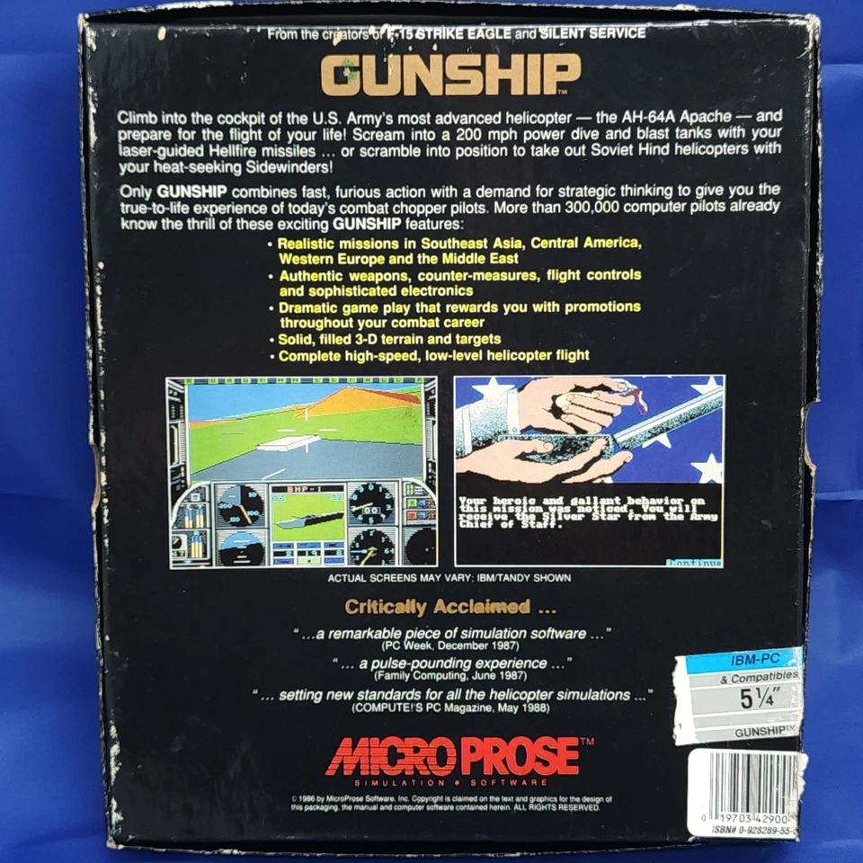 Gunship PC Big Box Game 1986 MicroProse AH-64 Apache Helicopter Sim 5.25" 🛩️⚔️ - Image 3 of 4
