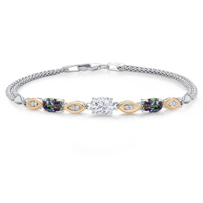 925 Silver and 10K Yellow Gold White Moissanite and Green Mystic Topaz and