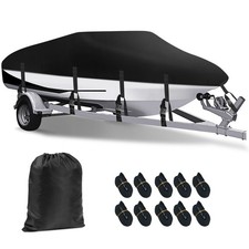 17 18 19FT Boat Cover Waterproof UV Resistant Marine Fits V-Hull Tri-Hull Black