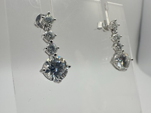 Sterling Silver Signed Moissanite Drop Earrings 925 Tested Estate Sale Bridal - Picture 7 of 16