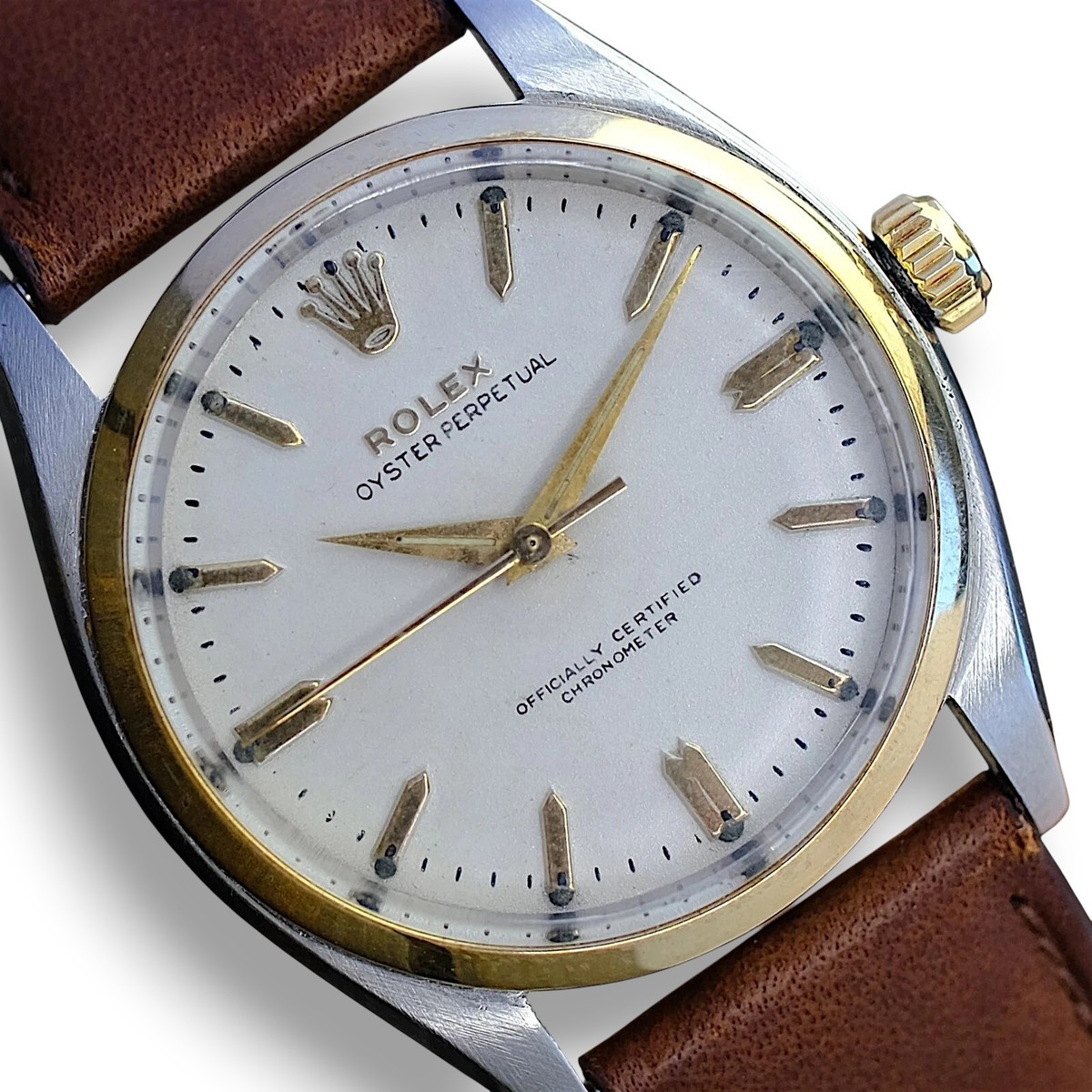 Vintage Rolex Oyster Perpetual 6564 Steel & Gold Silver Dial 34mm