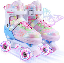 Kids Roller Skates, 4 Size Adjustable Quad Skates with All Light up Wheels, 10C