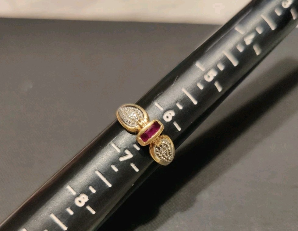 Solid 18K Yellow Gold Ruby And Diamond Ring Size … - image 7
