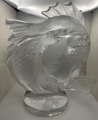 Lalique Crystal Large 11  Double Fish Deux Poisson Sculpture signed Excellent 
