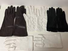 Vintage Antique Women s Gloves Leather Cloth Beaded Embroidered 4 Pair SMALL