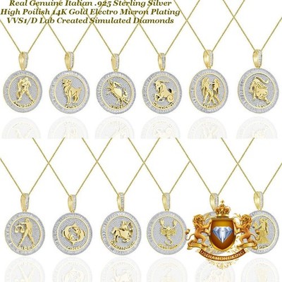 25+ Grams VVS1/D 4.98 Ctw.  Italian Silver Zodiac Lucky Birth Sign Charm Pendant
