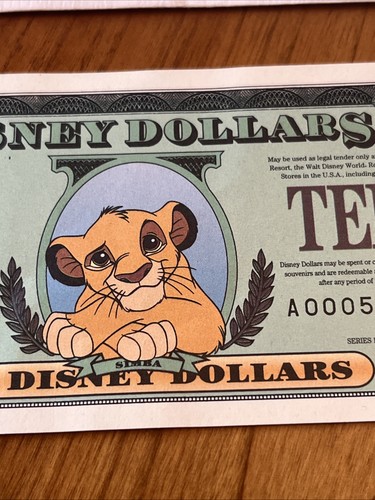 Simba $10 Lion King Disney Dollar 1997 "AA" Series Uncirculated With Envelope - Picture 4 of 10