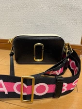 MARC JACOBS Shoulder Bag Black Leather snap shot Used From Japan gold hardware