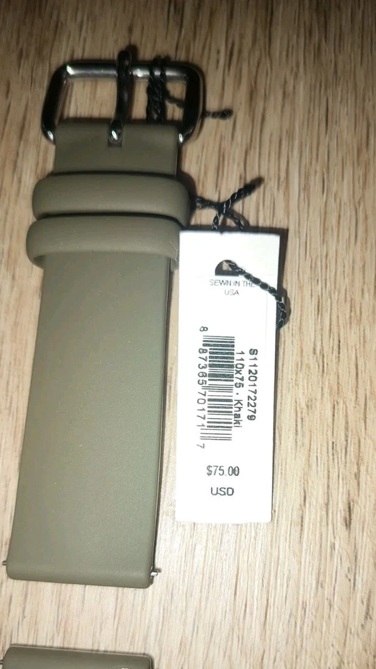 22mm SHINOLA Safri Green Khaki 2 PC Silicone Strap Band Silver Buckle New N Box - Image 4 of 4