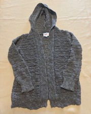 Girl's Justice Sweater Cardigan Hooded Open Front Gray Silver Tinsel Size 6 Y2K