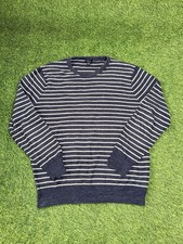 J Crew Striped Sweater Men Medium Navy Cream Cotton Crewneck Knit Casual