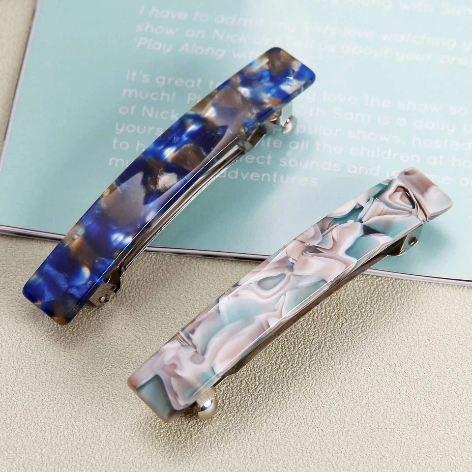 2PCS French Design Hair Barrette Tortoise Shell Celluloid Rectangle Hair Clips - Image 2 of 4