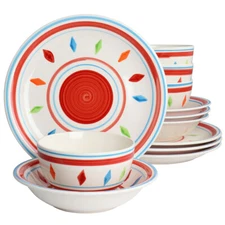 Gibson Home 134292.12R Heidy 12 Piece Hand Painted Durastone Dinnerware Set In