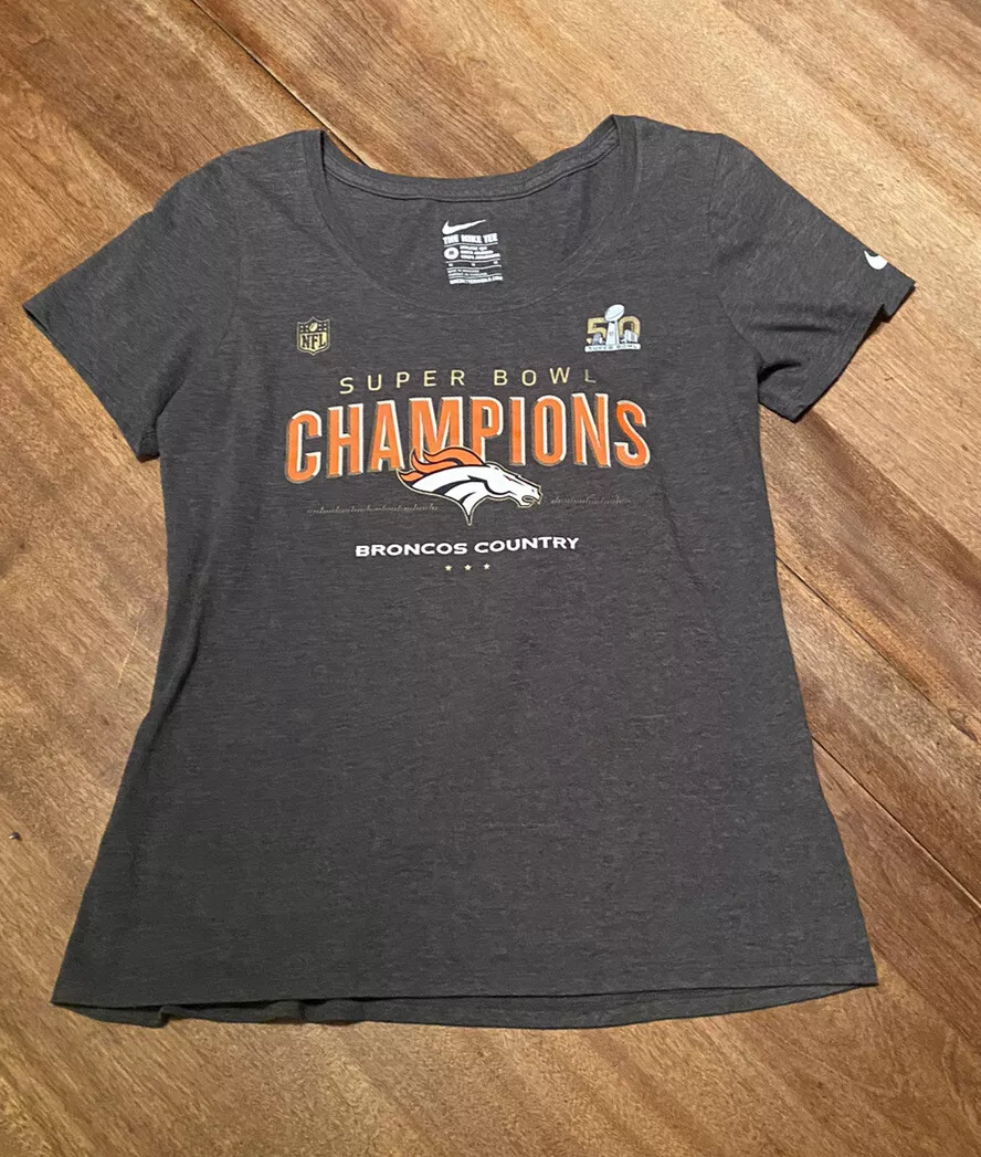 NFL SUPER BOWL 2016 CHAMPS DENVER BRONCOS MEDIUM GRAY LADIES T SHIRT SHIPS FREE