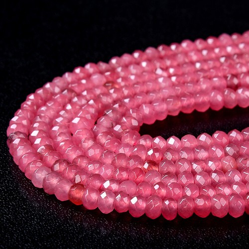 4x2MM Pink Jade Gemstone AAA Faceted Rondelle 13.5 inch - Picture 3 of 3