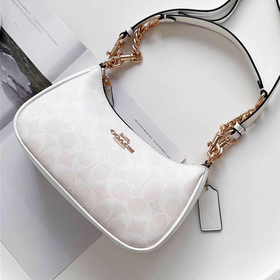 COACH CA548 White 2 Way Shoulder Bag Signature Coated Canvas